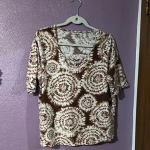 Jones New York Brown Cream Boxy Short Sleeve Tee
